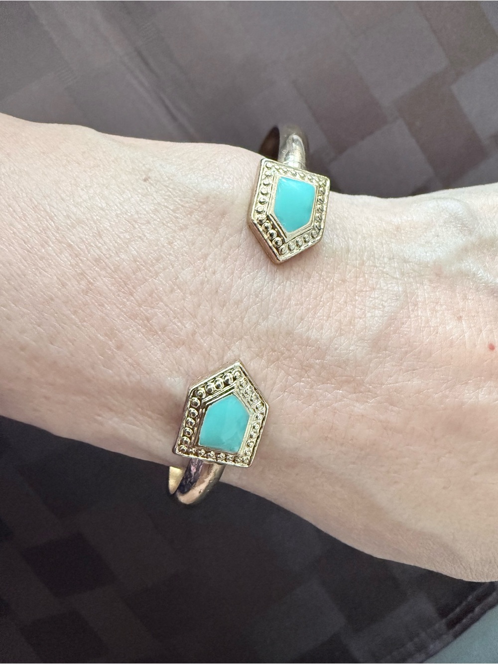 Gold-Tone Turquoise-Blue Open Cuff Bracelet